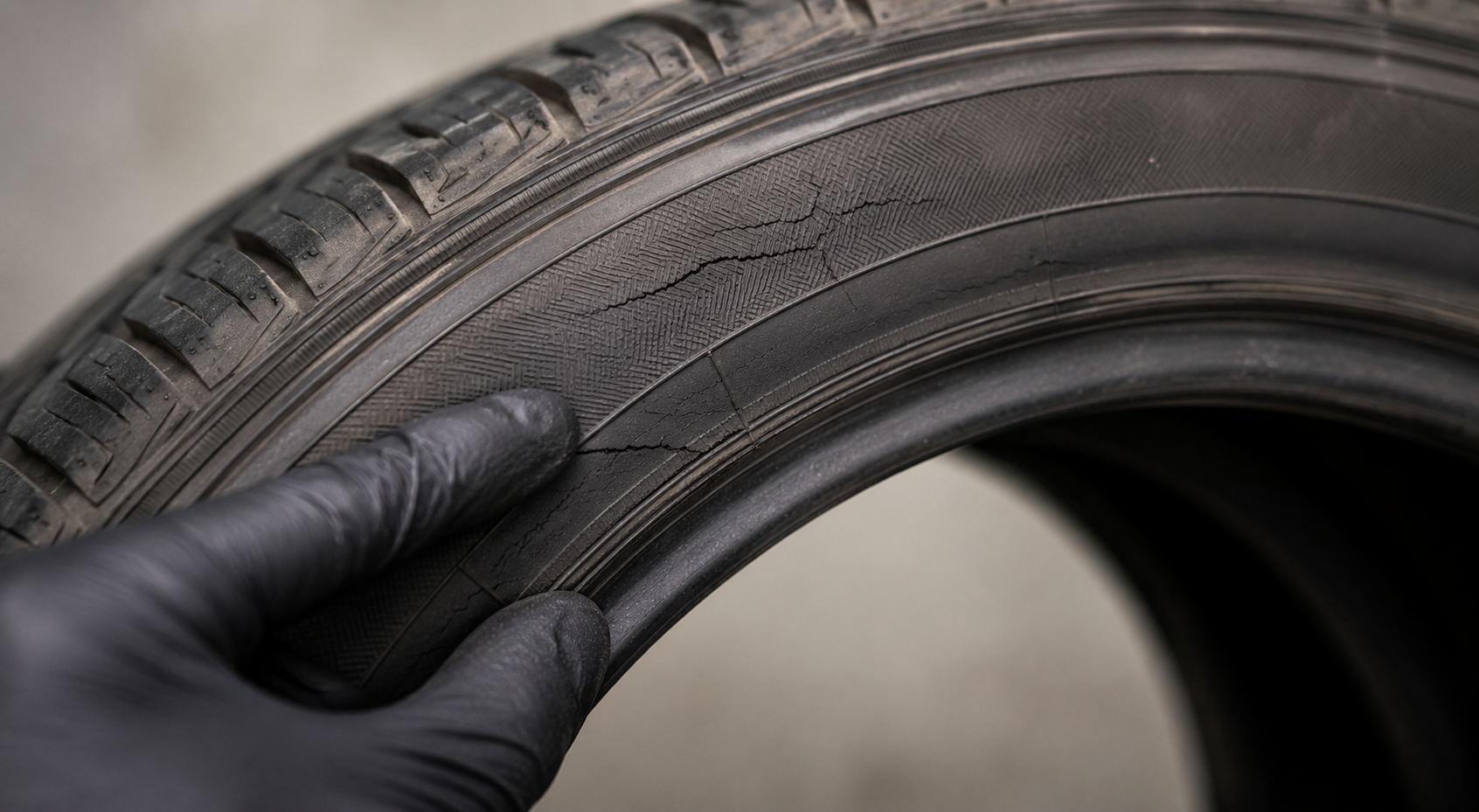Tire inspection and weathering close-up