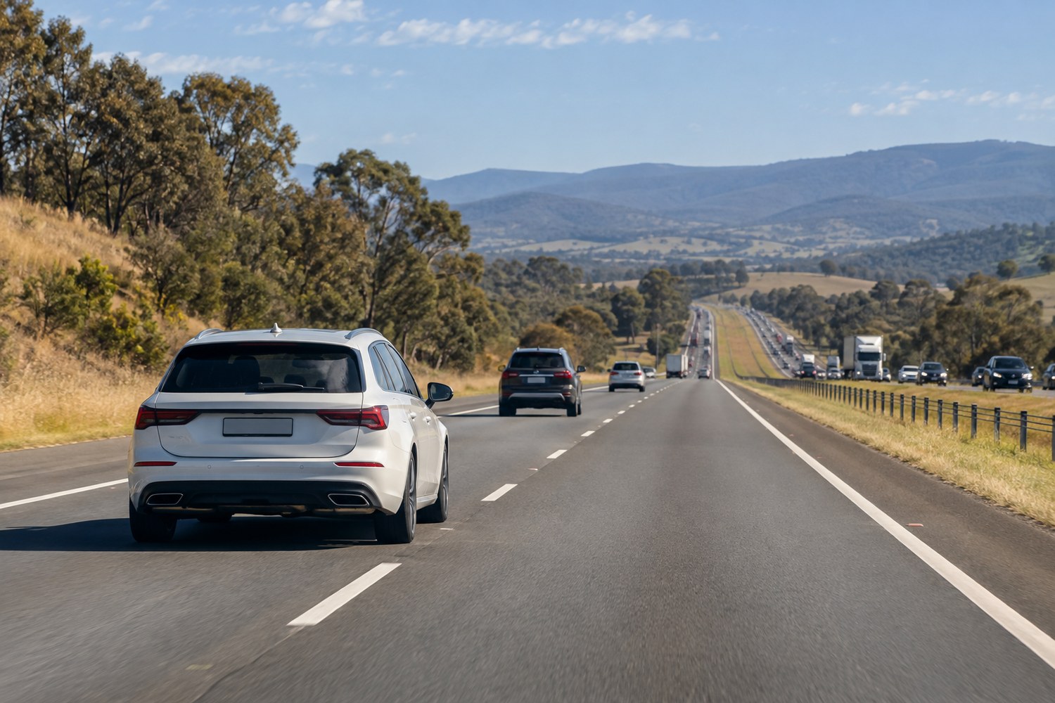 Contemporary car covering steady kilometres on an Australian highway